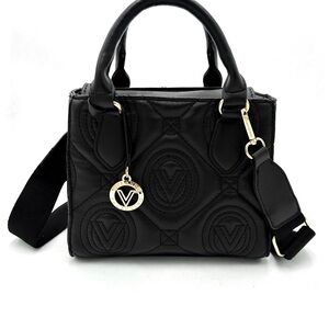 Valentino Orlando Black Quilted Tote with Fabric strap